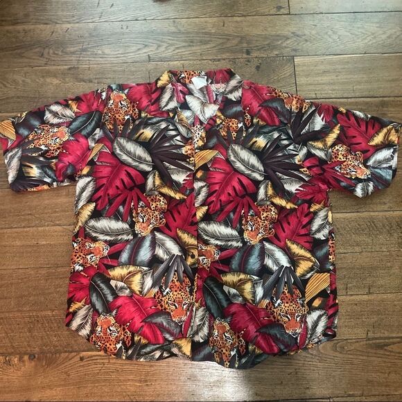 VTG Tiger Hawaiian Shirt Tropical Palm Top 80s 90s Basic Edition Plus Animal - Picture 3 of 6
